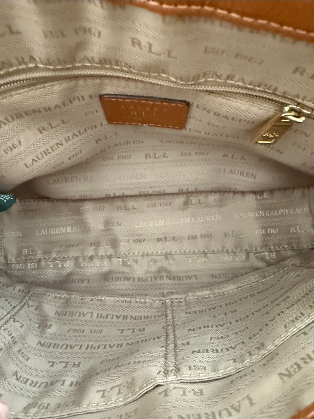 Lauren Ralph Lauren Tan Pebble Leather Crossbody with Gold Plaque - Picture 7 of 16